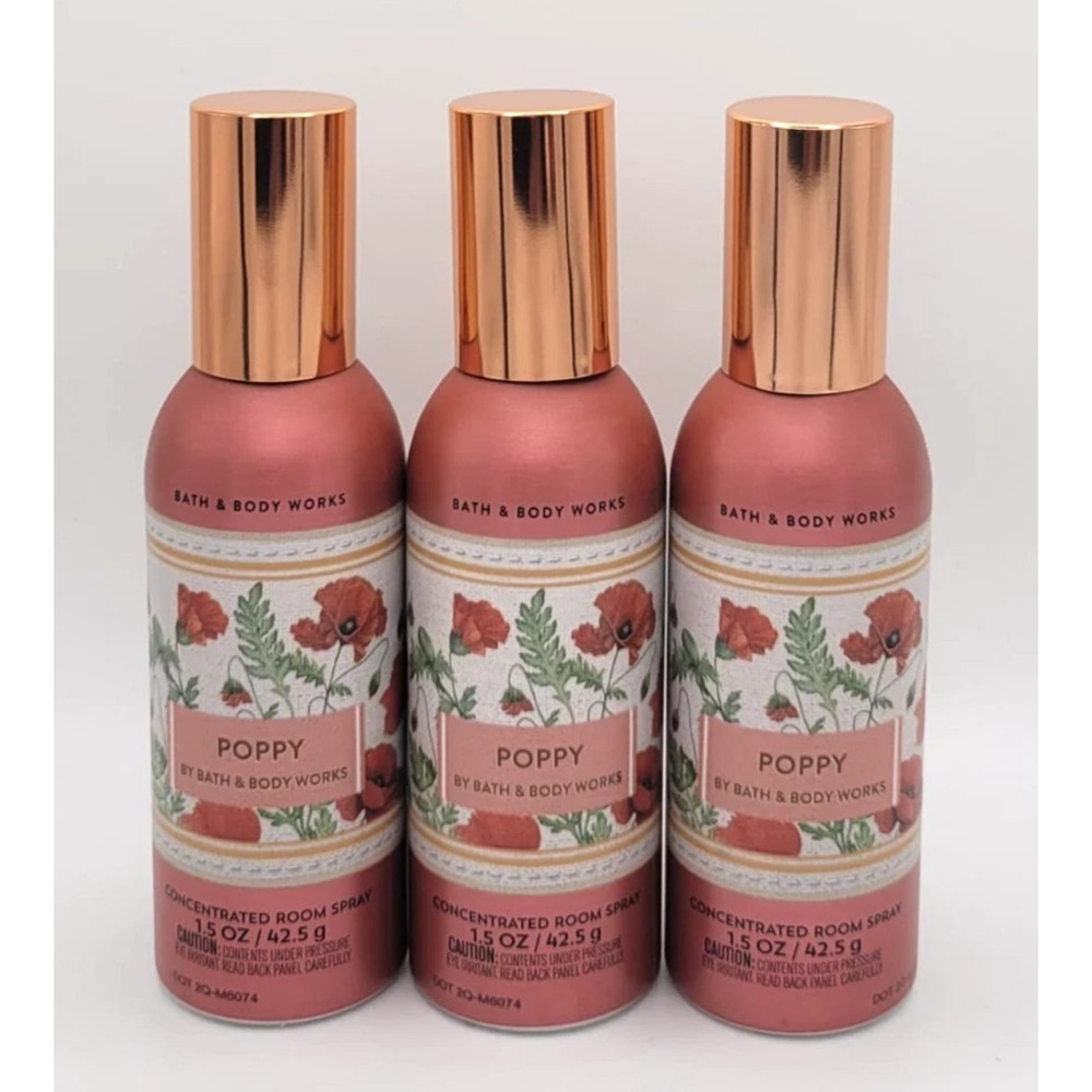 3x Bath & Body Works POPPY Concentrated Room Spray New 1.5 oz each FREE SHIP